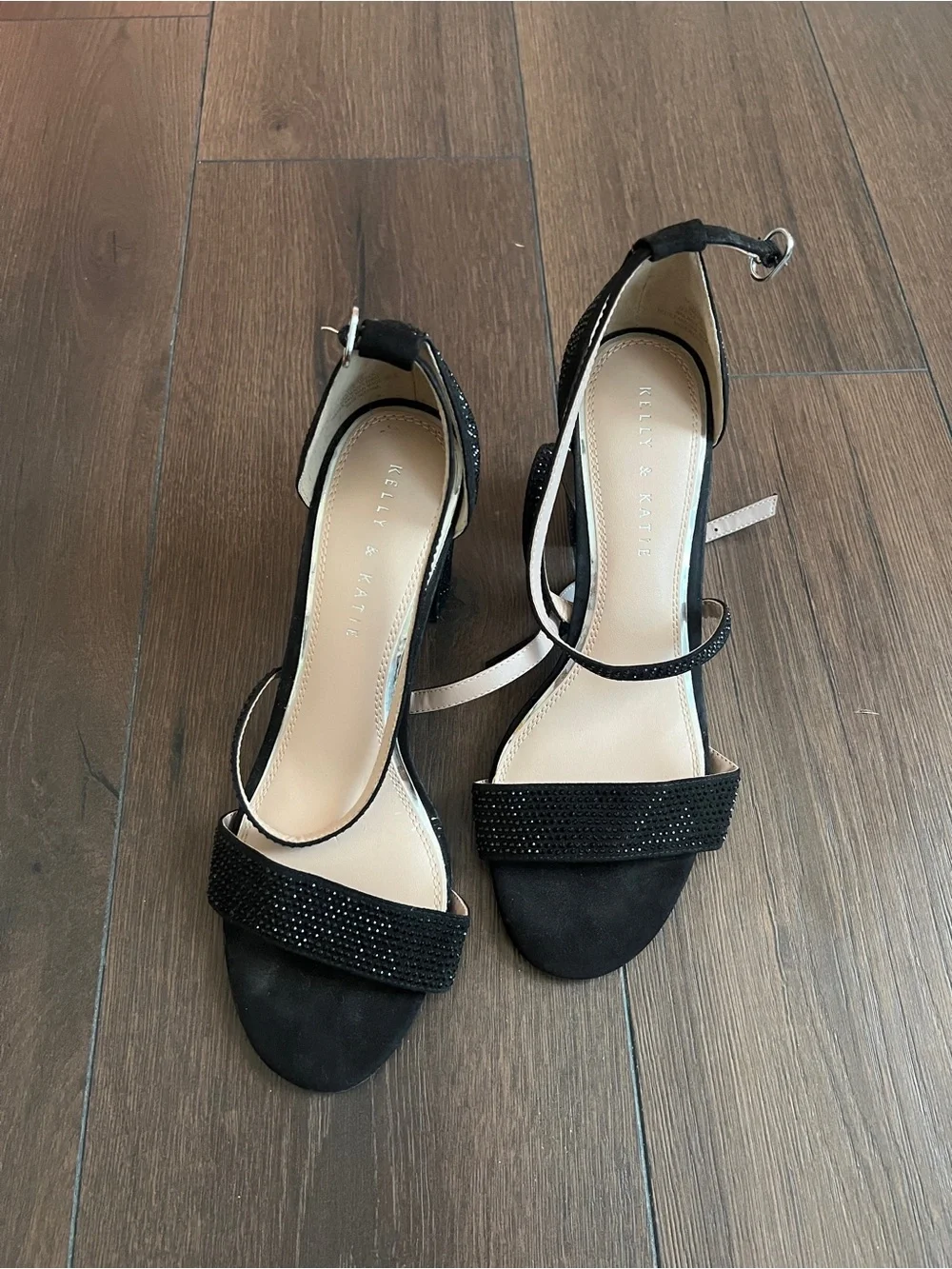 Kelly & Katie Black Rhinestone Ankle-Strap Heels